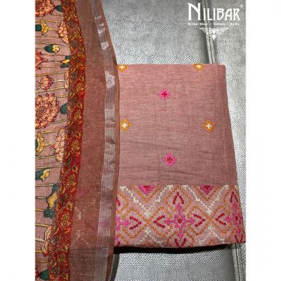 Rosewood Pink Linen Cotton Unstitched Suit