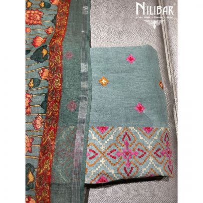 Green Linen Cotton Unstitched Suit