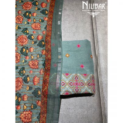 Green Linen Cotton Unstitched Suit