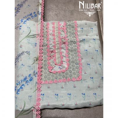 Blue Muslin Unstitched Suit