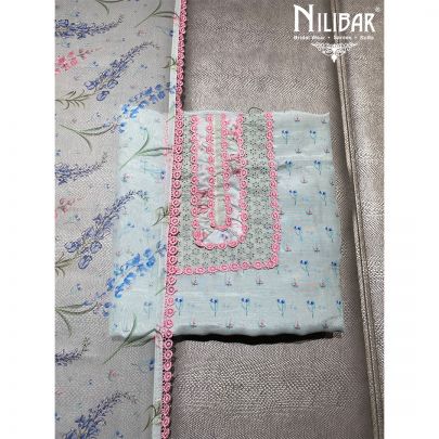 Blue Muslin Unstitched Suit