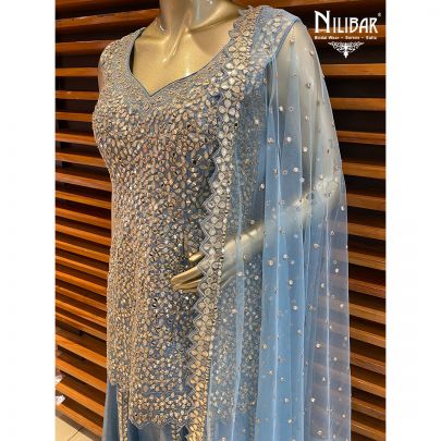 Blue Silk and Net Palazzo Suit