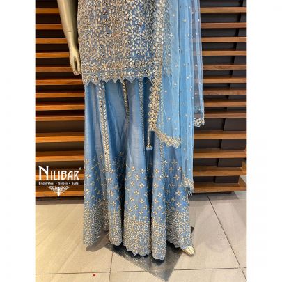 Blue Silk and Net Palazzo Suit
