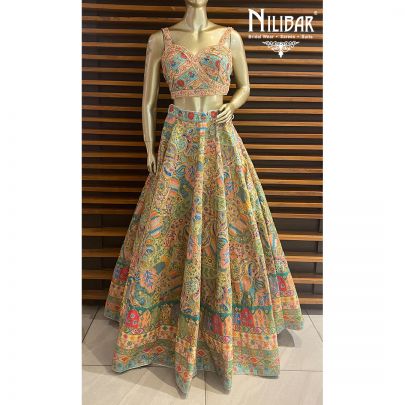 Multicolor Silk and Net  Lehenga