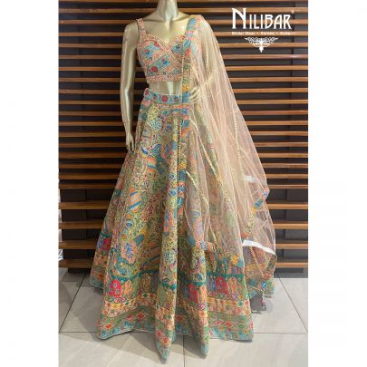 Multicolor Silk and Net  Lehenga