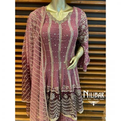 Mauve Pink Georgette  and Net Palazzo Suit