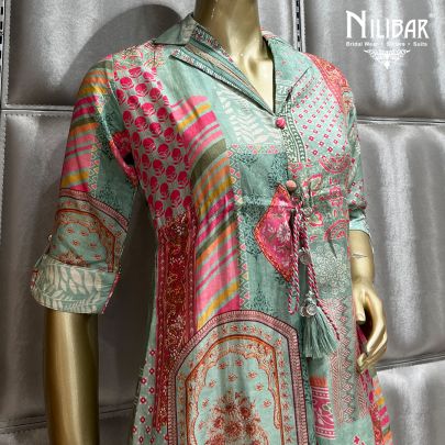 Multicoloured Cotton Straight Pant Suit