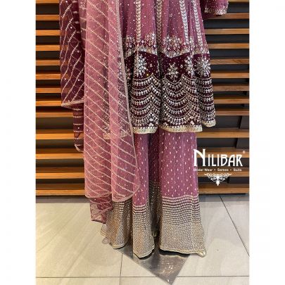 Mauve Pink Georgette  and Net Palazzo Suit