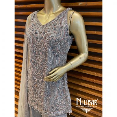Grey Net Palazzo Suit