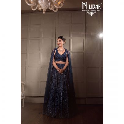 Navy Blue Net Lehenga