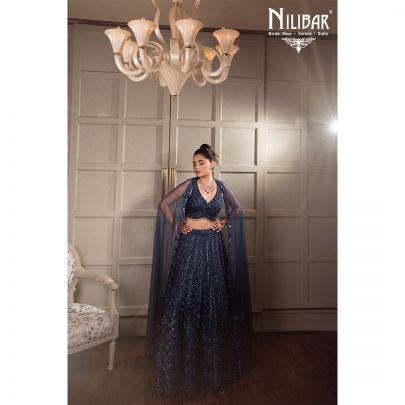 Navy Blue Net Lehenga