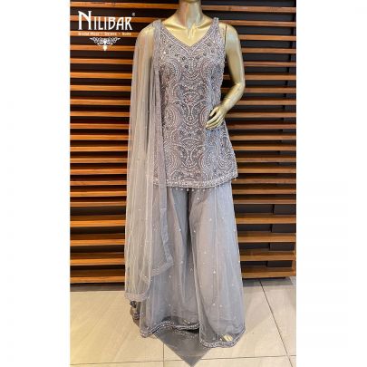 Grey Net Palazzo Suit