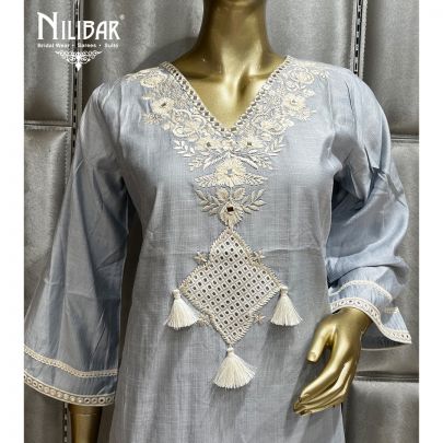 Grey Cotton Straight pant suit