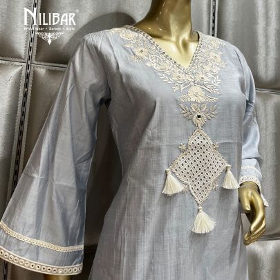Grey Cotton Straight pant suit