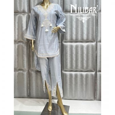 Grey Cotton Straight pant suit