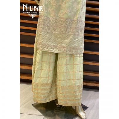 Tea Green Silk and Net Palazzo Suit