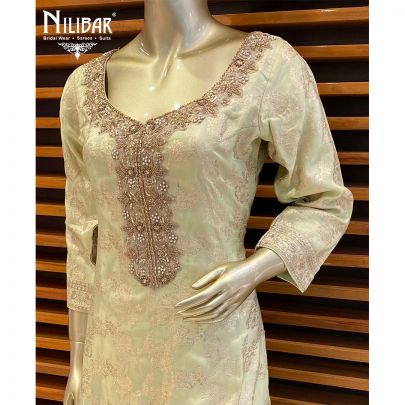 Tea Green Silk and Net Palazzo Suit