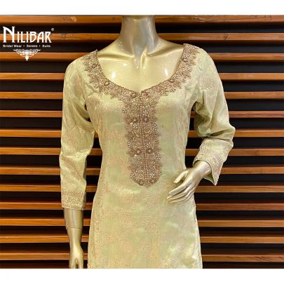 Tea Green Silk and Net Palazzo Suit