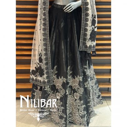 Black Organza Embroidered Lehenga