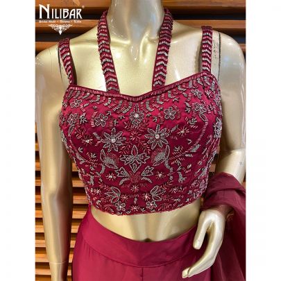 Lipstick Red Satin Indo Western Set