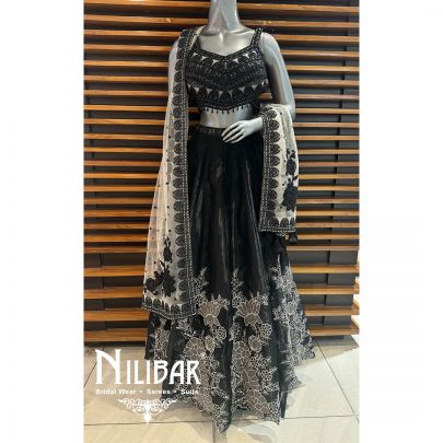 Black Organza Embroidered Lehenga