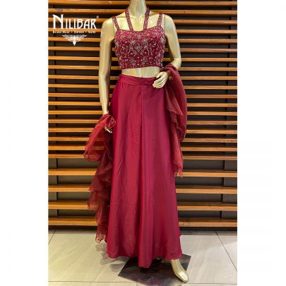 Lipstick Red Satin Indo Western Set