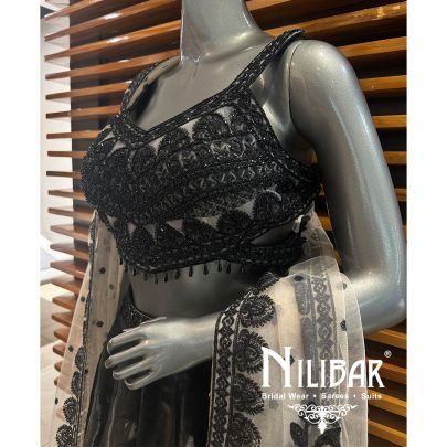 Black Organza Embroidered Lehenga
