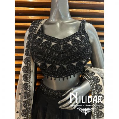 Black Organza Embroidered Lehenga