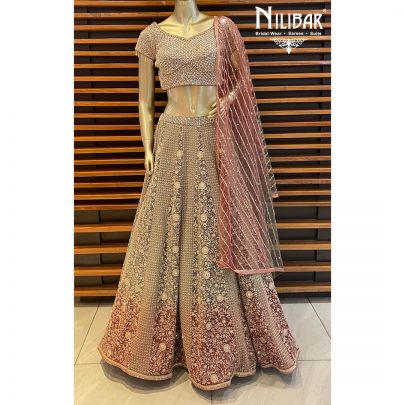 Mushroom Gray Georgette and Net Lehenga