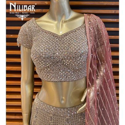 Mushroom Gray Georgette and Net Lehenga
