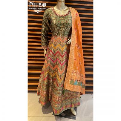Green Brocade silk Anarkali