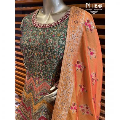 Green Brocade silk Anarkali