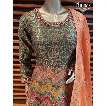 Green Brocade silk Anarkali