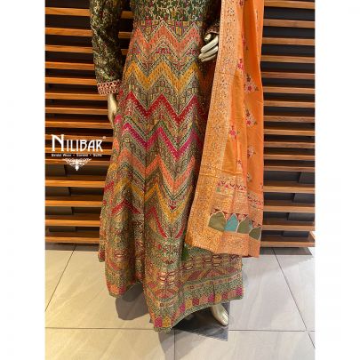 Green Brocade silk Anarkali