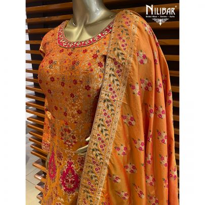 Orange silk and Crepe Anarkali