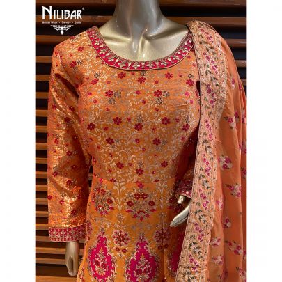 Orange silk and Crepe Anarkali
