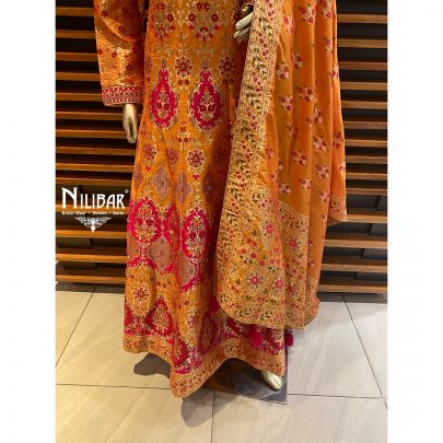 Orange silk and Crepe Anarkali
