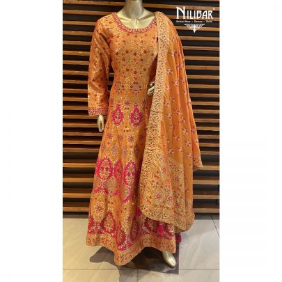 Orange silk and Crepe Anarkali