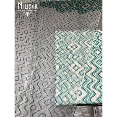 White and Turquoise Green Cotton Unstitched Suit