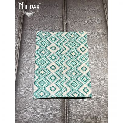 White and Turquoise Green Cotton Unstitched Suit