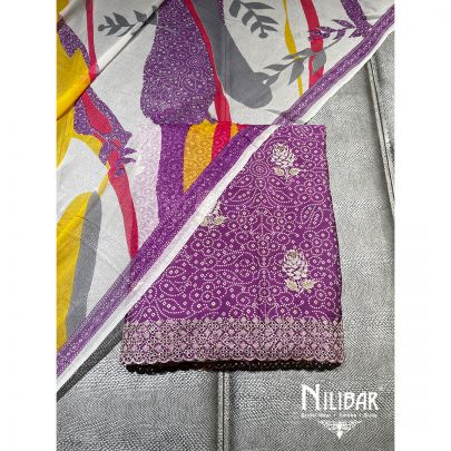 Purple Cotton and Chinon Unstitched Suit