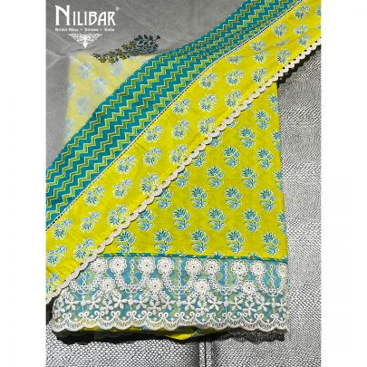 Neon Green  Cotton Unstitched Suit