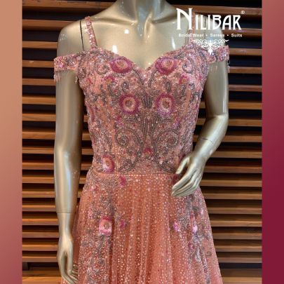 Peach and Magenta Net Gown