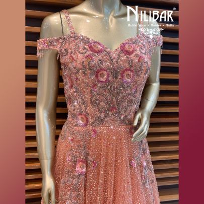 Peach and Magenta Net Gown