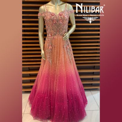 Peach and Magenta Net Gown