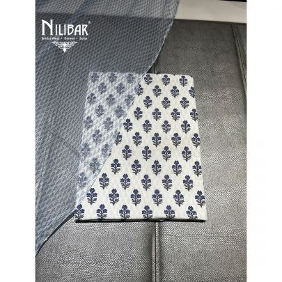 White and Navy Blue Cotton Unstitched Suit