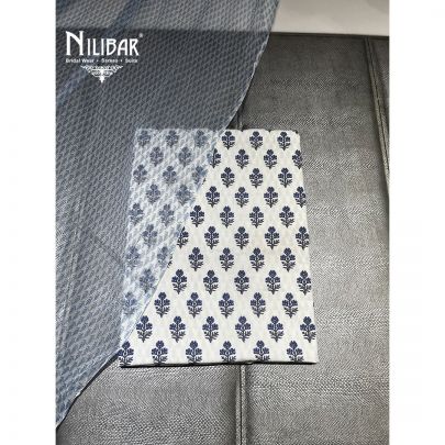 White and Navy Blue Cotton Unstitched Suit