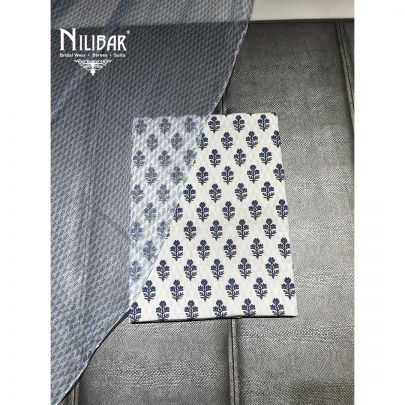White and Navy Blue Cotton Unstitched Suit