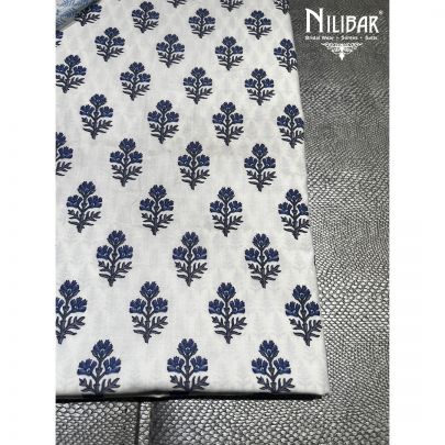 White and Navy Blue Cotton Unstitched Suit