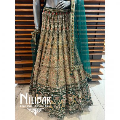 Green Crepe Embroidered Lehenga
